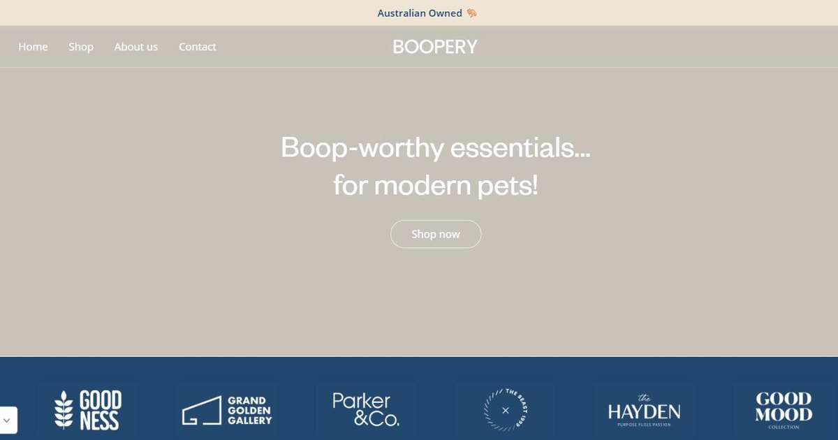 Boopery website homepage, boopery.com